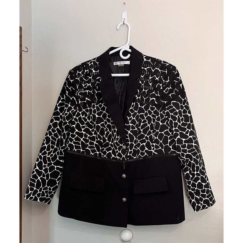 Peter Nygard 20 Black White Print Jacket Blazer Office Career Lined Mature